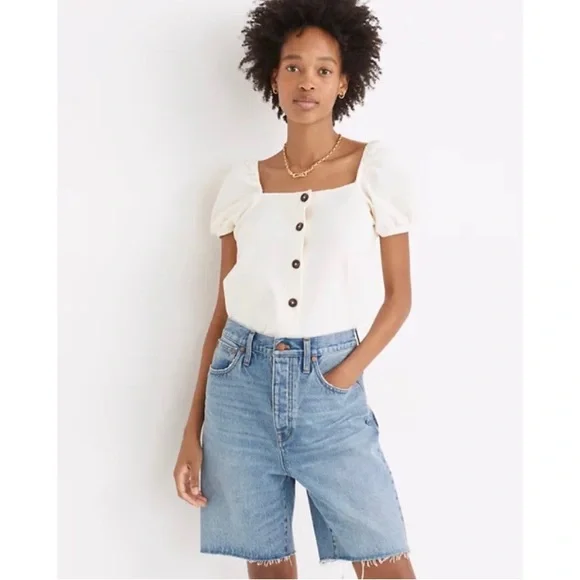 NWT Madewell Jacquard Square-Neck Puff-Sleeve Top - Picture 2 of 2